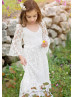 Bell Sleeves Ivory Polka Dot Lace Floor Length Flower Girl Dress